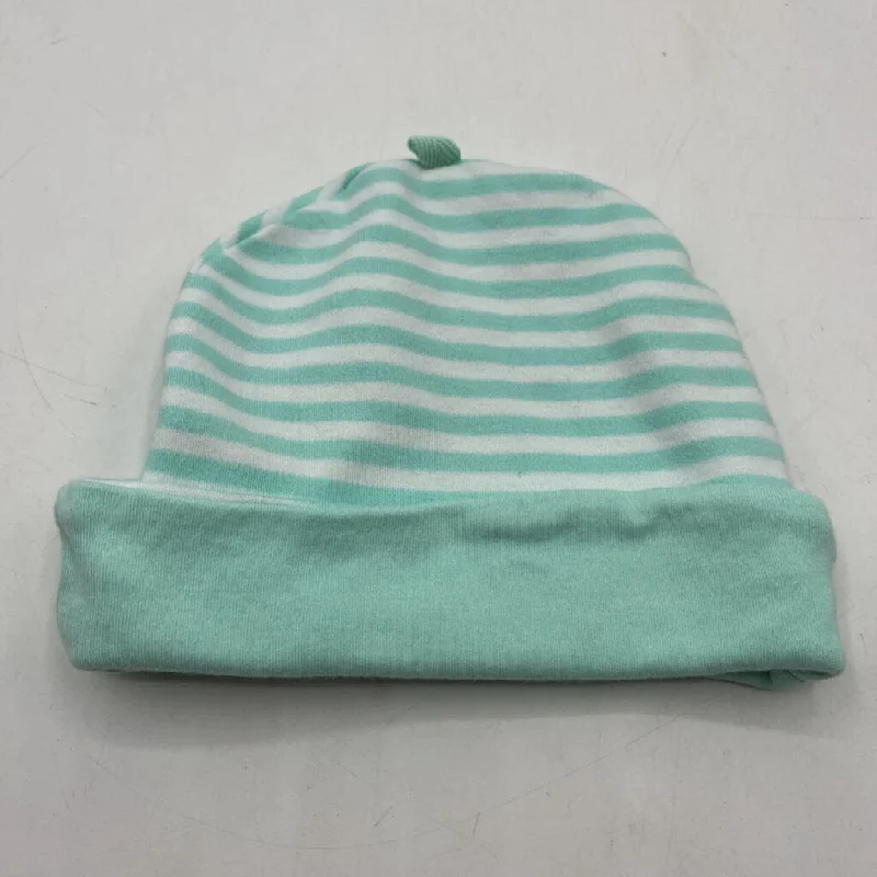 beanies for warmth on the go-  Size NB: Light Green and White Striped Baby Hat