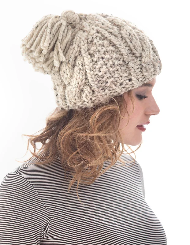 beanies for urban style-  Cabled Tassel Hat Pattern (Knit)