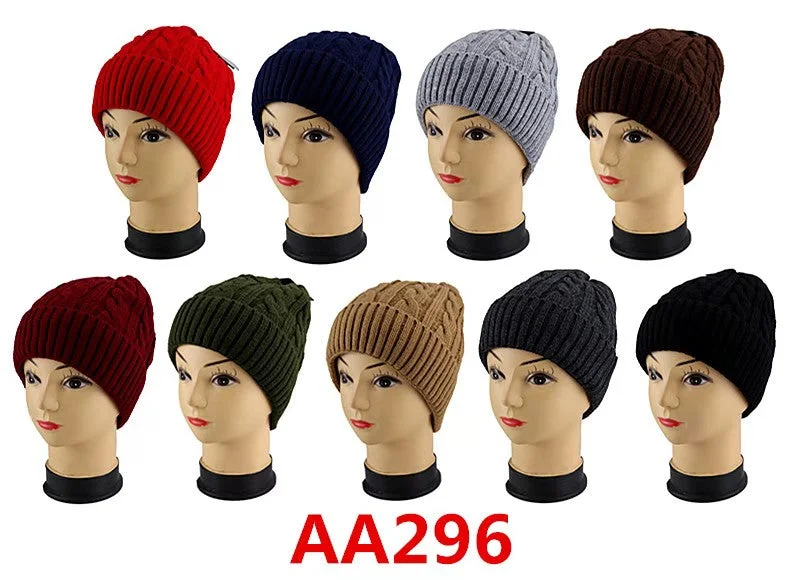 beanies with thermal protection-  Fur Lining Beanie Knit Skully Hats AA296