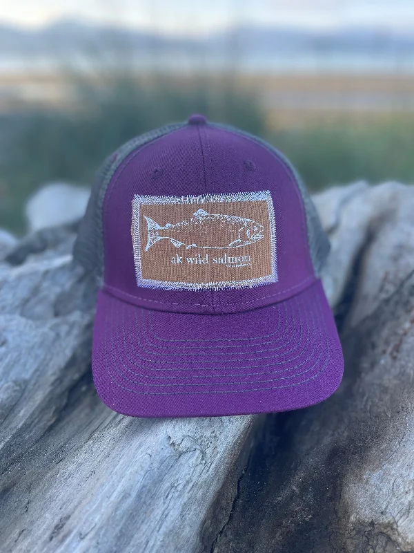 beanies with stylish accents-  Violet / Slate AK Wild Salmon Patch Hat. $38.00