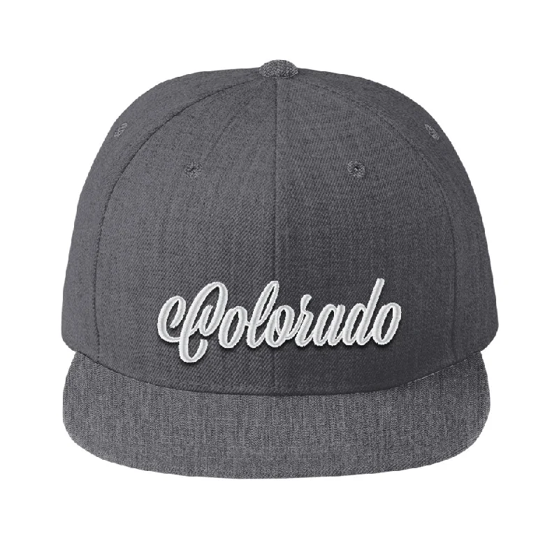 beanies for stylish weekends-  Colorado Script - Flat Bill Snap Back Hat - Dark Grey