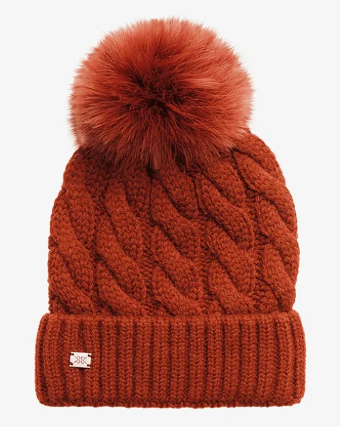 beanies with functional features-  Soia & Kyo Women's Amalie-TN Cable-Knit Hat With Detachable Feather Pompom