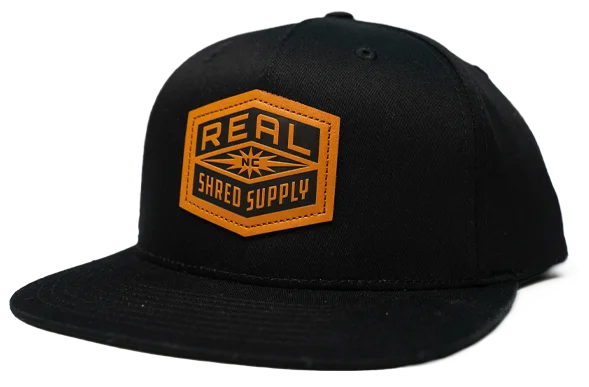 beanies for cold mornings-  REAL Shred Supply Leather Patch Hat-Black