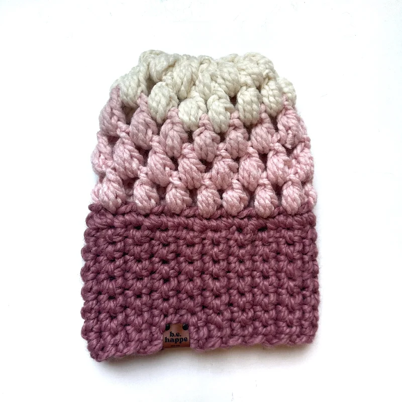 beanies for running errands-  Puff Stitch Slouch Hat | Pink Ombre