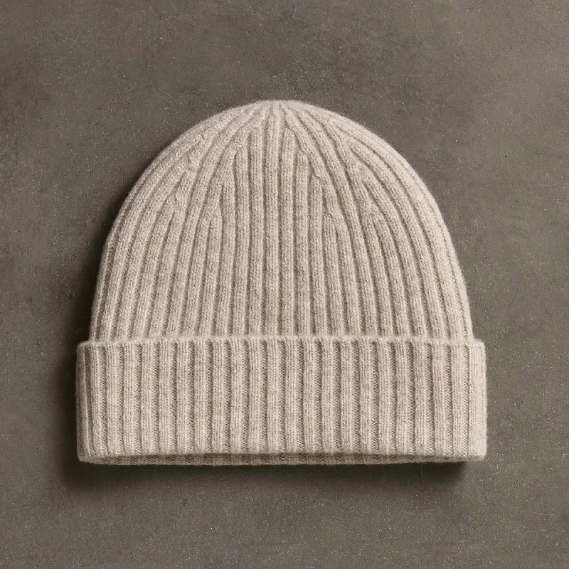 beanies for trekking-  Recycled Cashmere Ribbed Beanie - Stone