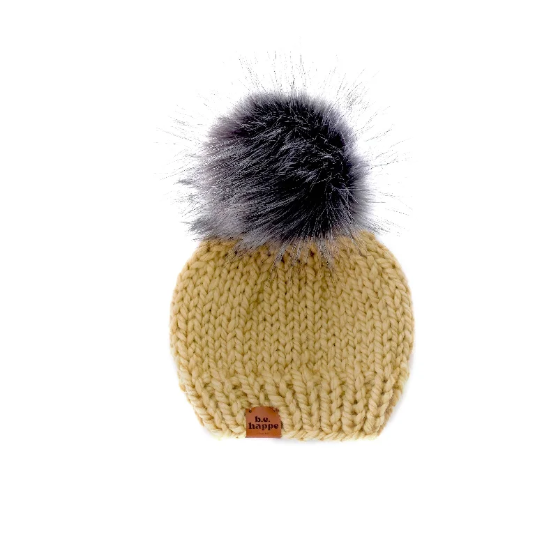 beanies for running errands-  Adult Solid Knit Pom Hat | Peanut Brown