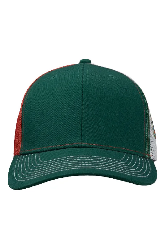 Men's hats for travel in cold-mens hats designed for performance-Kati Mens Printed Mesh Snapback Trucker Hat - Dark Green/Red/Mexico Flag