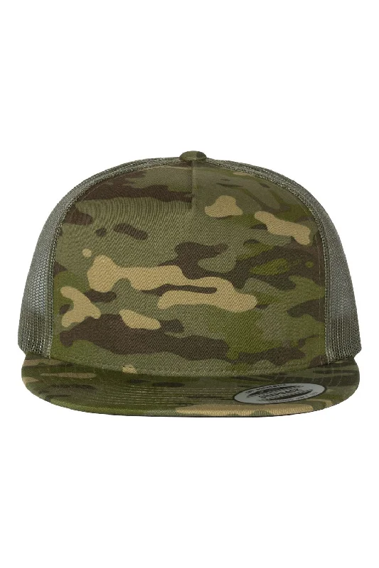 Men's hats for snowy outdoor excursions-mens hats trendy performance wear-Yupoong Mens 5 Panel Classic Snapback Trucker Hat - Multicam Tropic/Green