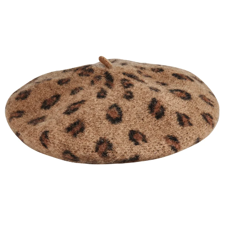 women's wide-brimmed beach hats for sun protection-Women's leopard print wool beret