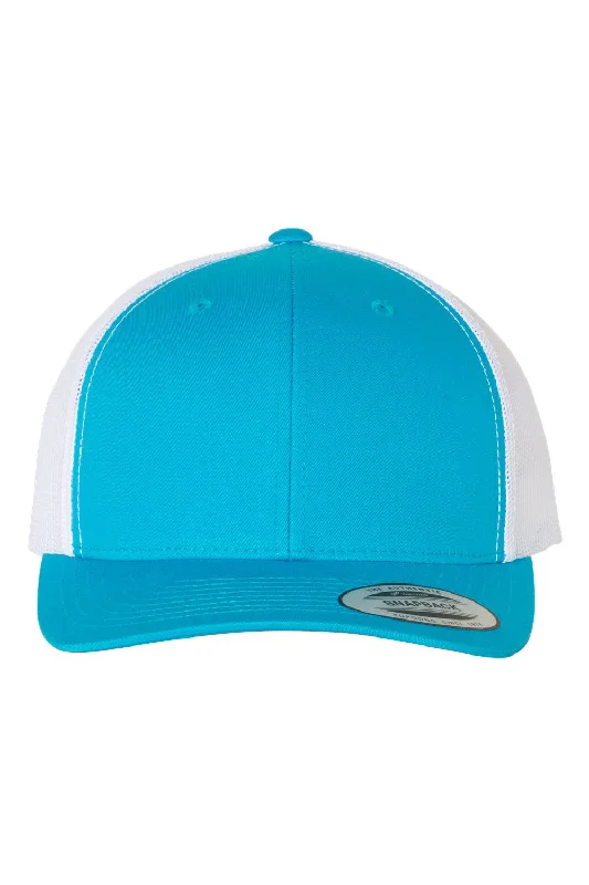 Men's hats for cozy fall day outings-mens hats for road cycling activities-Yupoong Mens Adjustable Trucker Hat - Turquoise Blue/White