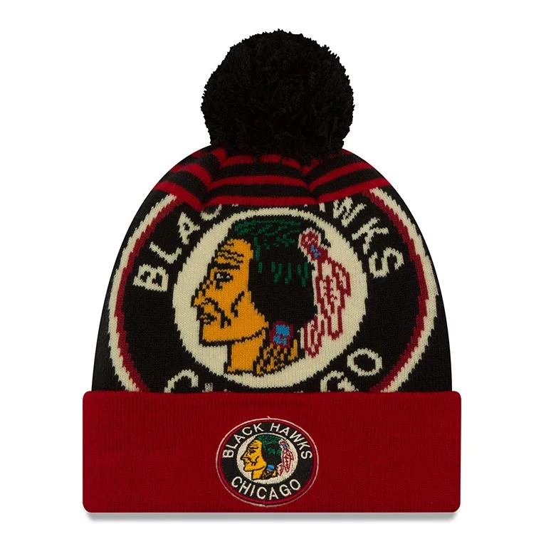 beanies for kids-  Chicago Blackhawks Youth Retro Logo Whiz Knit Hat with Pom