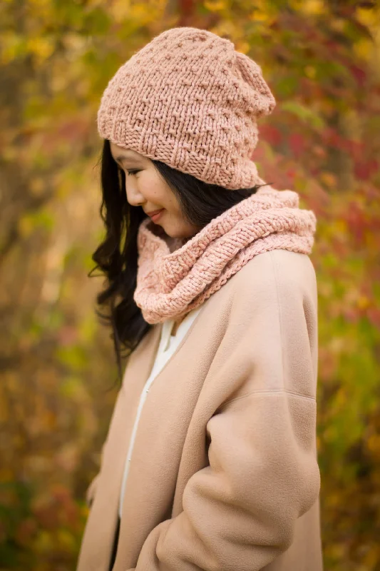 beanies for long days outdoors-  Knit Kit - Bulky Dotty Beanie and Cowl