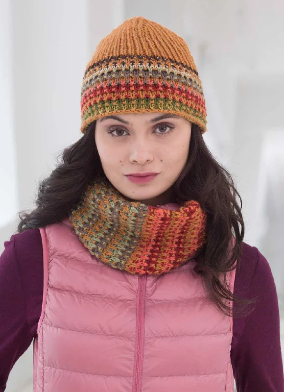 beanies with pompom for women-  Shaded Mosaic Cowl And Hat Pattern (Knit)