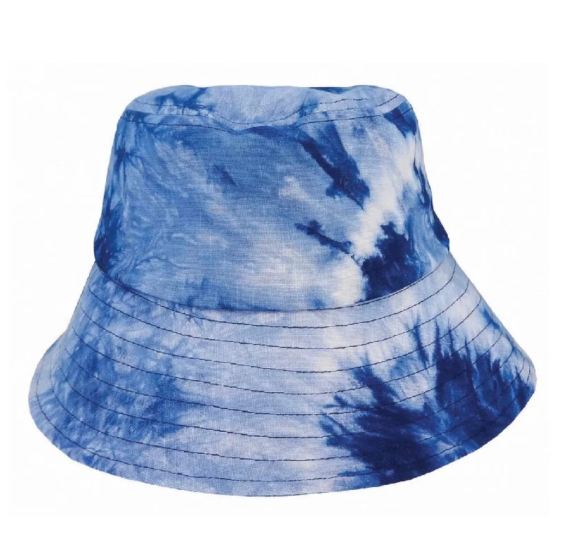 Bucket hats for casual outdoor barbecues-Tie Dye Hemp Bucket Hat - Blue