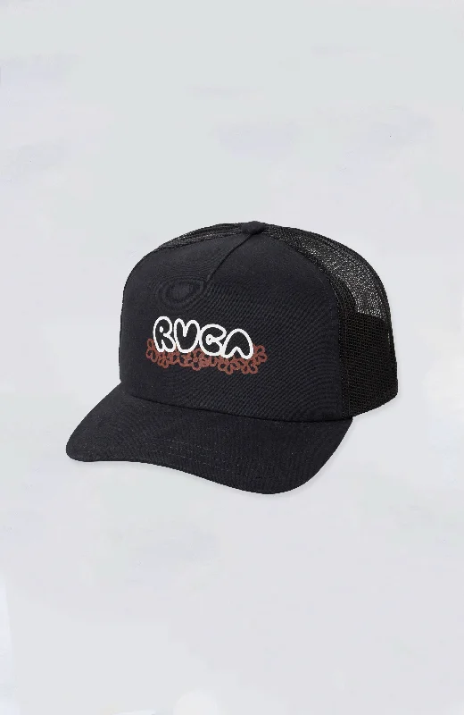 wool hats for keeping warm in winter snowstorms-womens lightweight travel hats-RVCA - Women's 17th St Trucker Hat