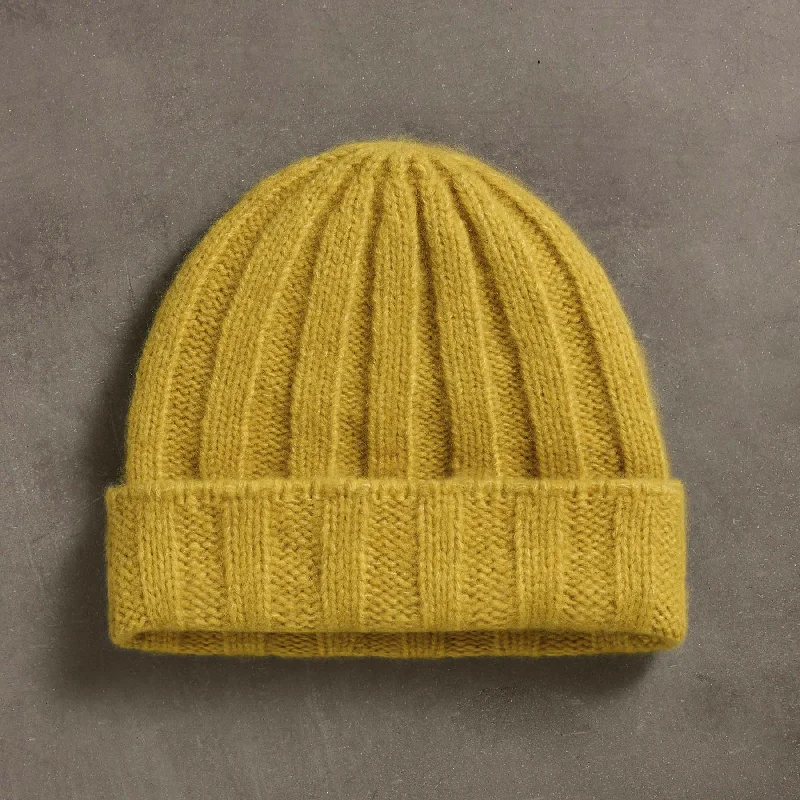 beanies with ribbed cuffs-  Textured Cashmere Beanie - Straw