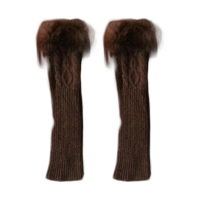 wool hats for cozy evenings-womens hats for skiing-Brown Winter Warm Arm Sleeve Fingerless Thumb Hole Gloves Mittens Knitted Snowflake Arm Warmer for Womens