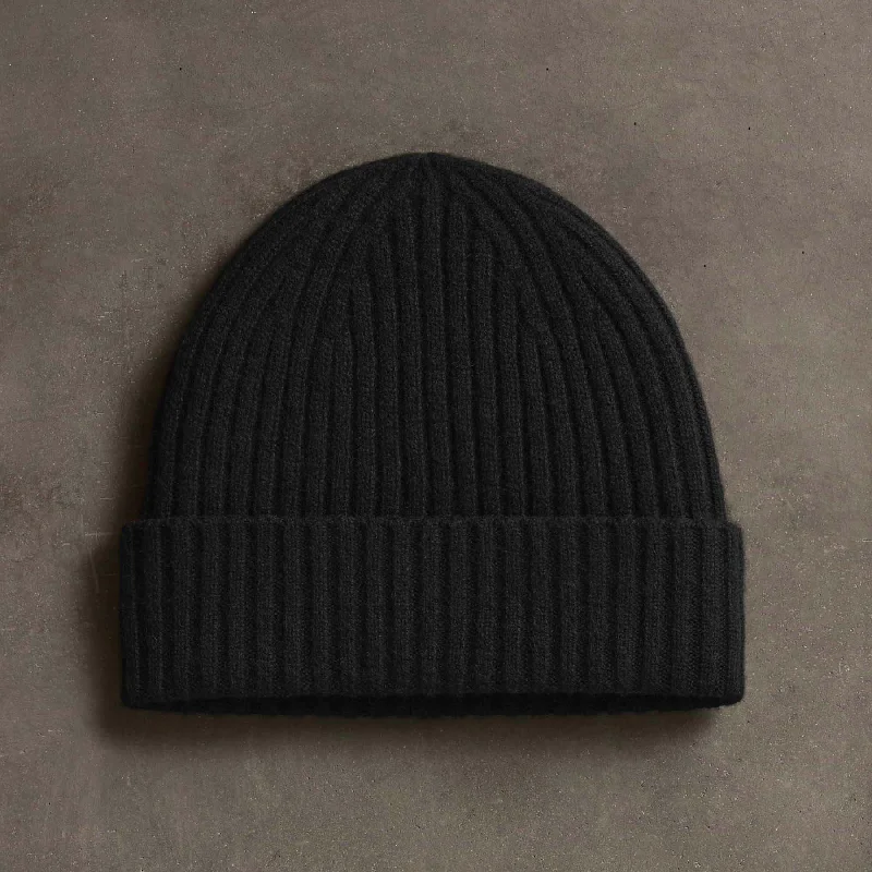 beanies for heavy snow-  Recycled Cashmere Ribbed Beanie - Black